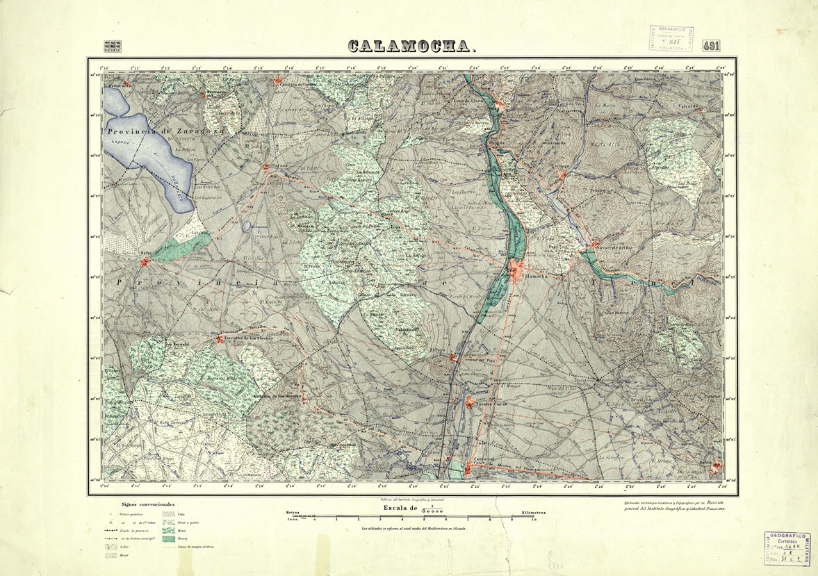 (N:18443) MAPA TOPOGRAFICO DE ESPANA - Calamocha - Foglio 491 (B0014890) Carte e stampe antiche: riproduzione a colori su carta (formato A1)