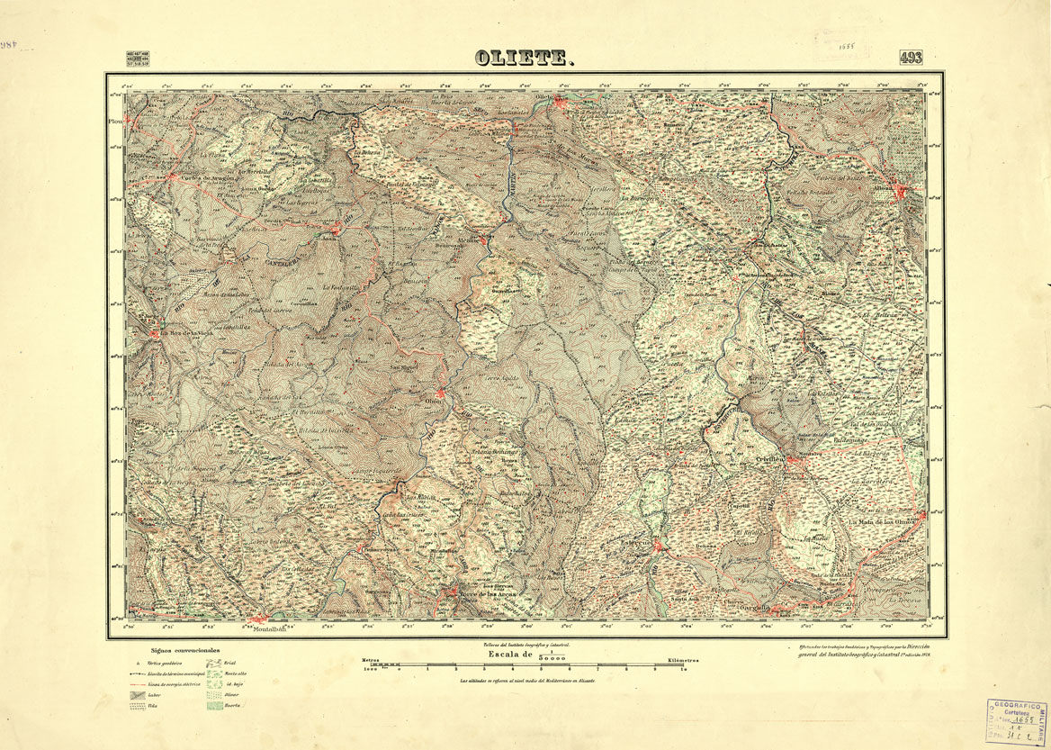 (N:18445) MAPA TOPOGRAFICO DE ESPANA - Oliete - Foglio 493 (B0014892) Carte e stampe antiche: riproduzione a colori su carta (formato A1)