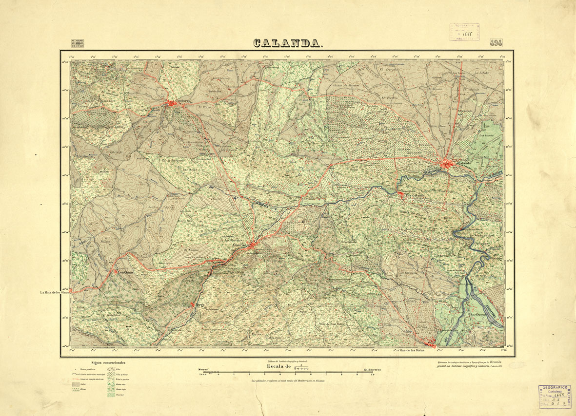 (N:18446) MAPA TOPOGRAFICO DE ESPANA - Calanda - Foglio 494 (B0014893) Carte e stampe antiche: riproduzione a colori su carta (formato A1)