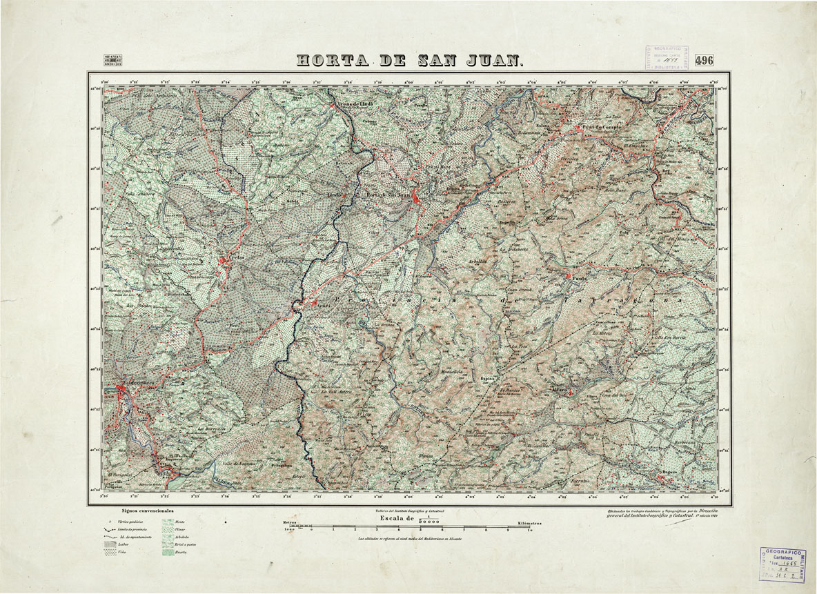 (N:18448) MAPA TOPOGRAFICO DE ESPANA - Horta de San Juan - Foglio 496 (B0014895) Carte e stampe antiche: riproduzione a colori su carta (formato A1)