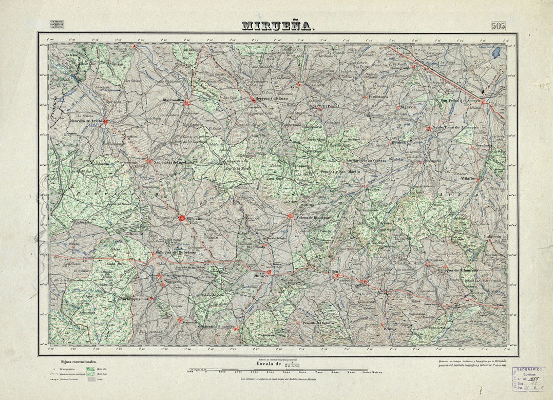 (N:18452) MAPA TOPOGRAFICO DE ESPANA - Miruena - Foglio 505 (B0014899) Carte e stampe antiche: riproduzione a colori su carta (formato A1)