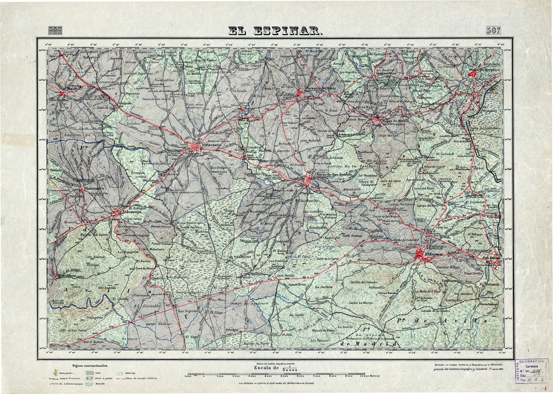 (N:18454) MAPA TOPOGRAFICO DE ESPANA - El Espinar - Foglio 507 (B0014901) Carte e stampe antiche: riproduzione a colori su carta (formato A1)