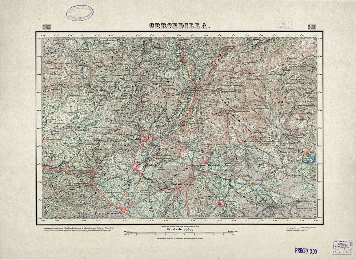 (N:18455) MAPA TOPOGRAFICO DE ESPANA - Cercedilla - Foglio 508 (B0014902) Carte e stampe antiche: riproduzione a colori su carta (formato A1)