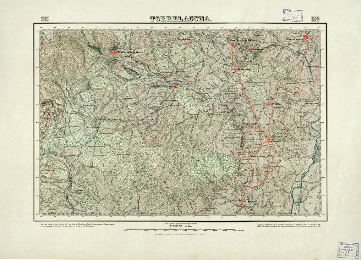 (N:18456) MAPA TOPOGRAFICO DE ESPANA - Torrelaguna - Foglio 509 (B0014903) Carte e stampe antiche: riproduzione a colori su carta (formato A1)