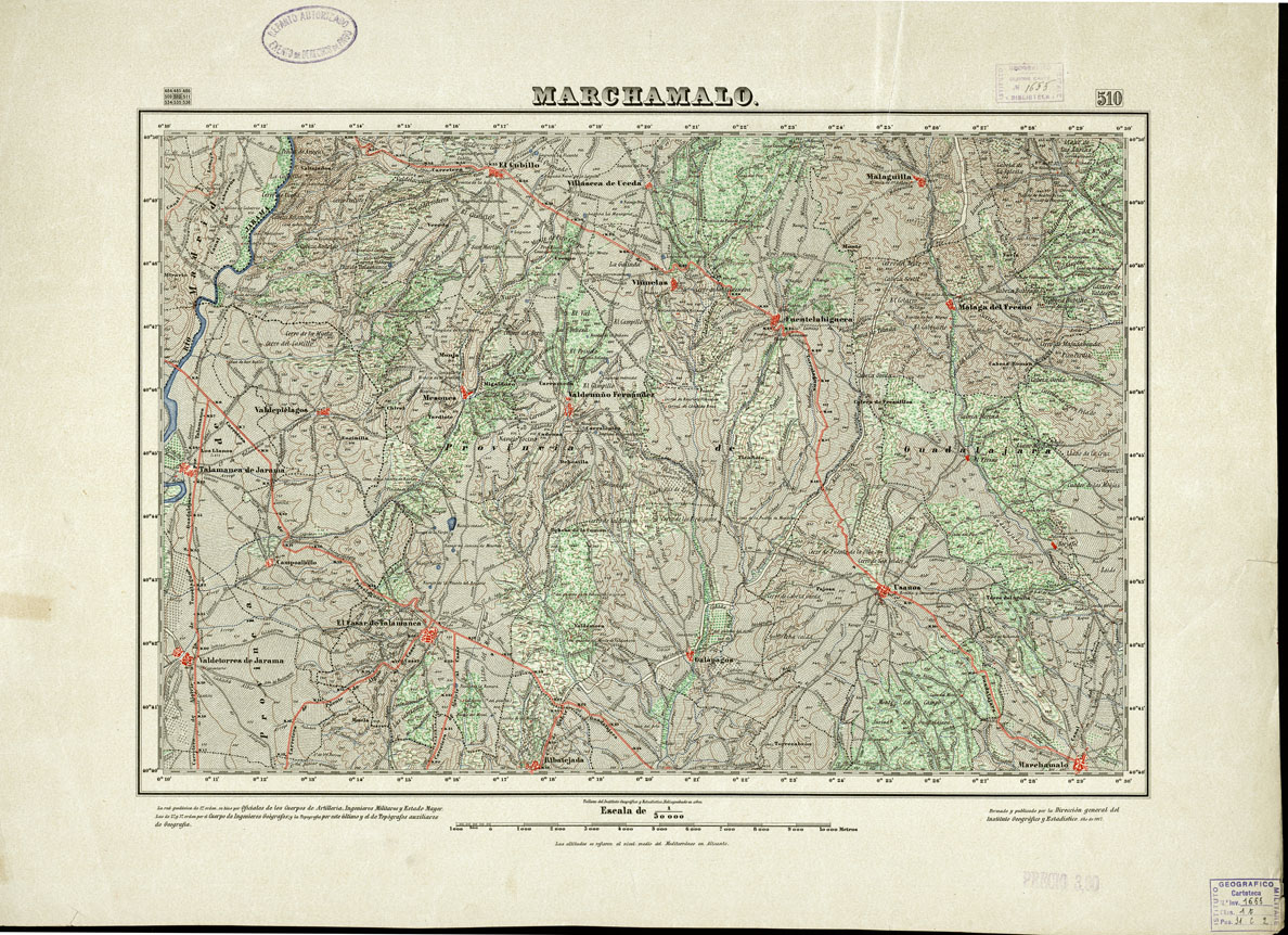 (N:18458) MAPA TOPOGRAFICO DE ESPANA - Marchamalo - Foglio 510 (B0014905) Carte e stampe antiche: riproduzione a colori su carta (formato A1)