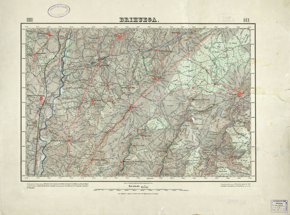 (N:18459) MAPA TOPOGRAFICO DE ESPANA - Brihuega - Foglio 511 (B0014906) Carte e stampe antiche: riproduzione a colori su carta (formato A1)