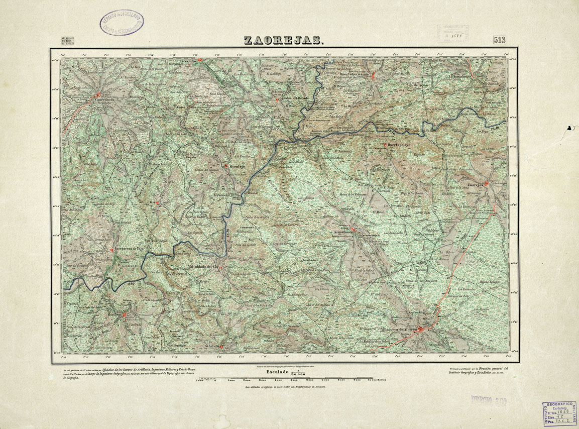 (N:18461) MAPA TOPOGRAFICO DE ESPANA - Zaorejas - Foglio 513 (B0014908) Carte e stampe antiche: riproduzione a colori su carta (formato A1)