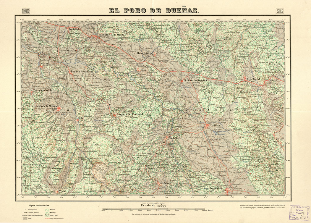 (N:18463) MAPA TOPOGRAFICO DE ESPANA - El Pobo de Duenas - Foglio 515 (B0014910) Carte e stampe antiche: riproduzione a colori su carta (formato A1)