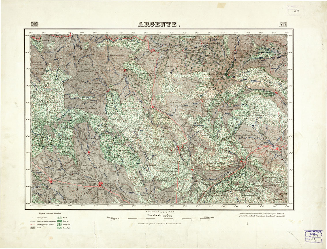 (N:18465) MAPA TOPOGRAFICO DE ESPANA - Argente - Foglio 517 (B0014912) Carte e stampe antiche: riproduzione a colori su carta (formato A1)