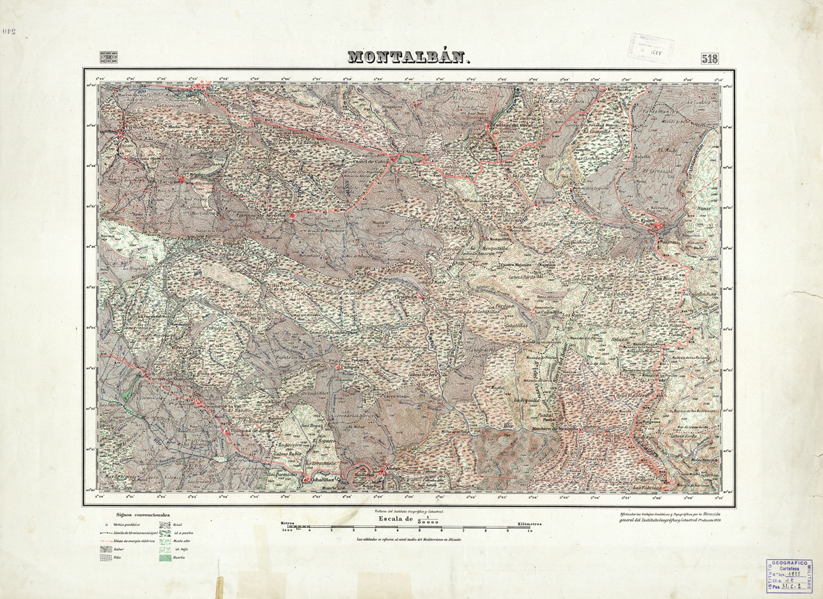 (N:18466) MAPA TOPOGRAFICO DE ESPANA - Montalban - Foglio 518 (B0014913) Carte e stampe antiche: riproduzione a colori su carta (formato A1)