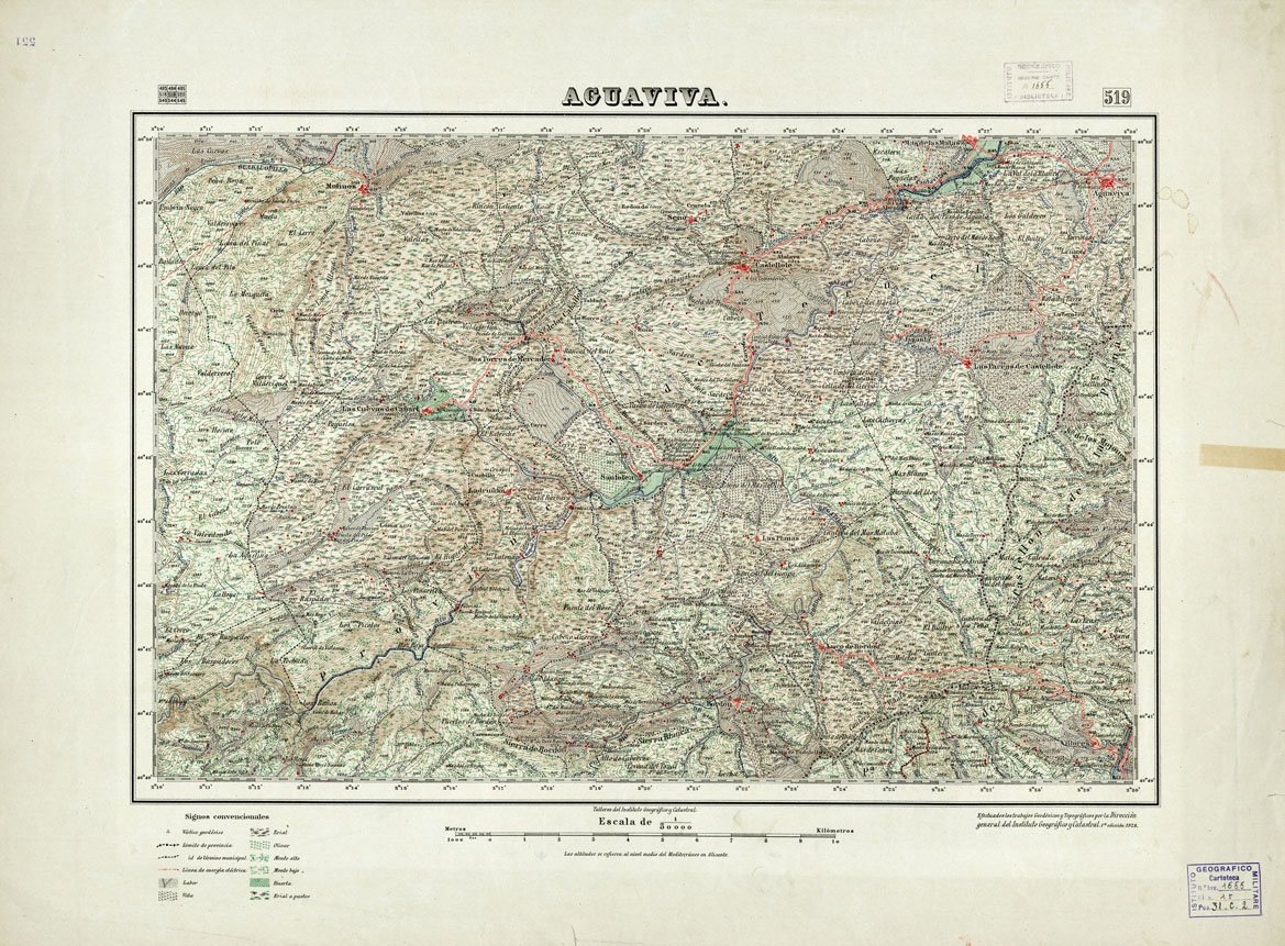(N:18467) MAPA TOPOGRAFICO DE ESPANA - Aguaviva - Foglio 519 (B0014914) Carte e stampe antiche: riproduzione a colori su carta (formato A1)