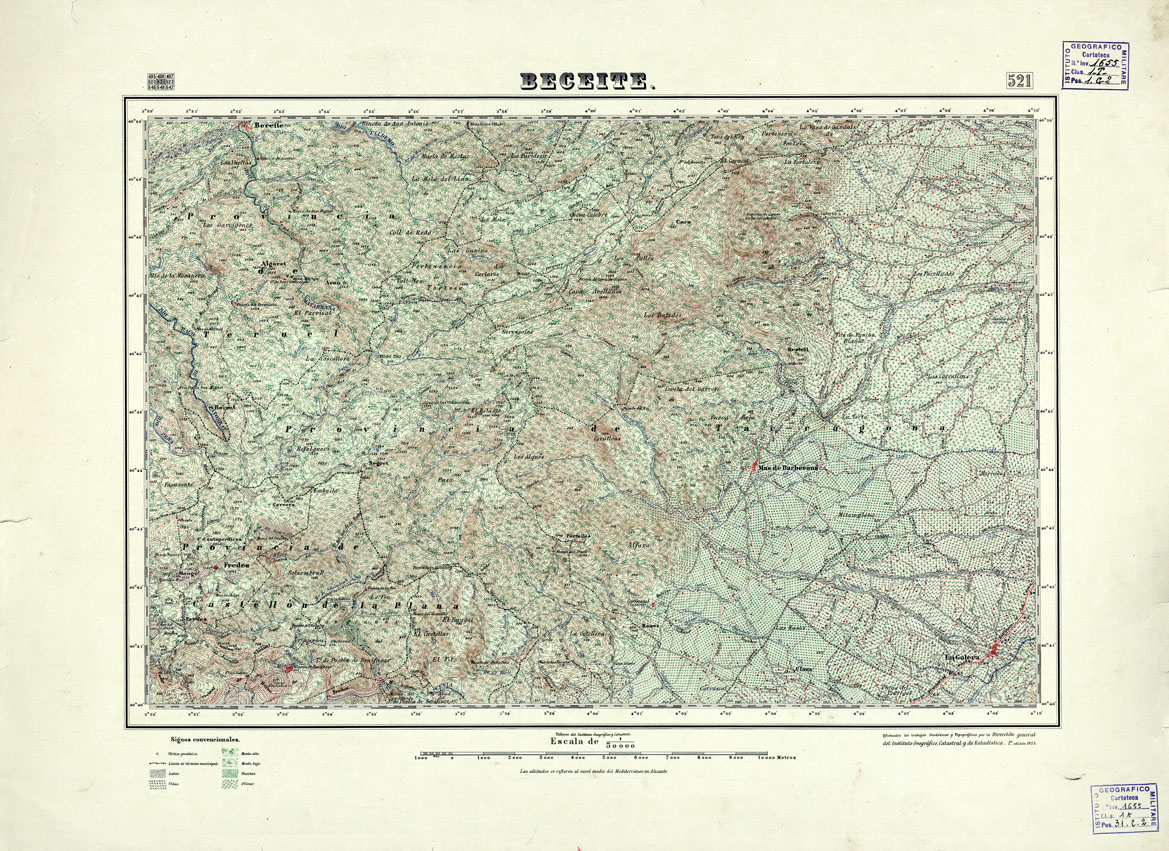 (N:18469) MAPA TOPOGRAFICO DE ESPANA - Beceite - Foglio 521 (B0014916) Carte e stampe antiche: riproduzione a colori su carta (formato A1)