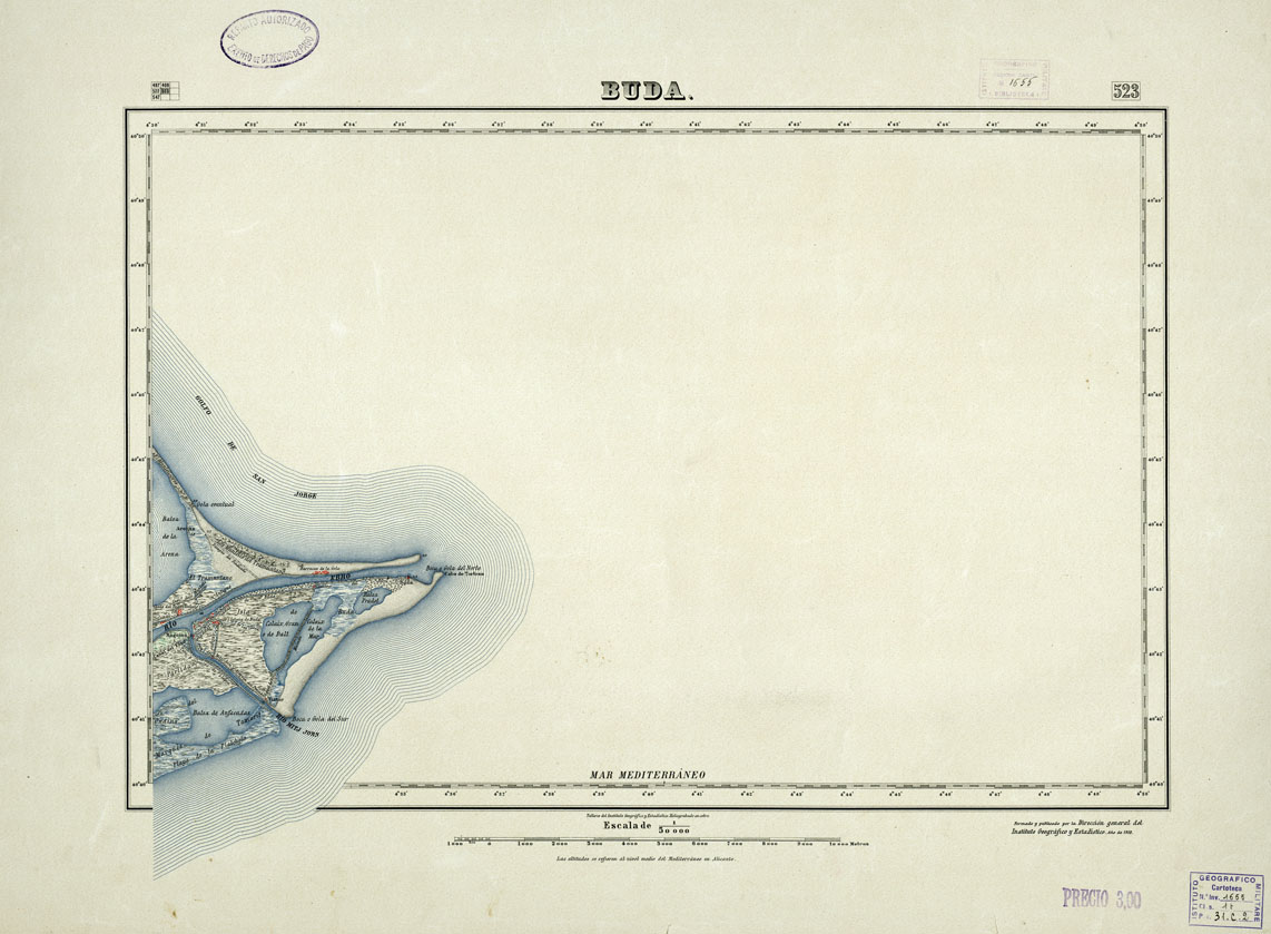 (N:18471) MAPA TOPOGRAFICO DE ESPANA - Buda - Foglio 523 (B0014918) Carte e stampe antiche: riproduzione a colori su carta (formato A1)
