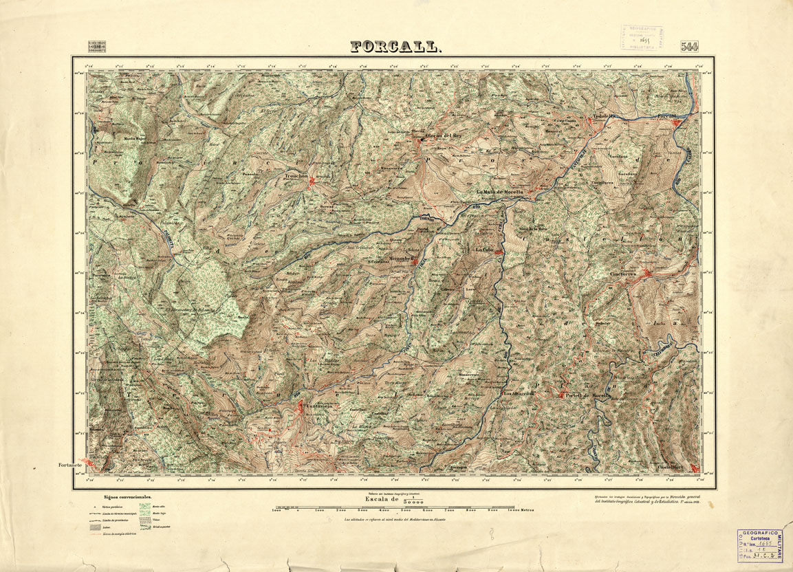 (N:18484) MAPA TOPOGRAFICO DE ESPANA - Forcall - Foglio 544 (B0014932) Carte e stampe antiche: riproduzione a colori su carta (formato A1)