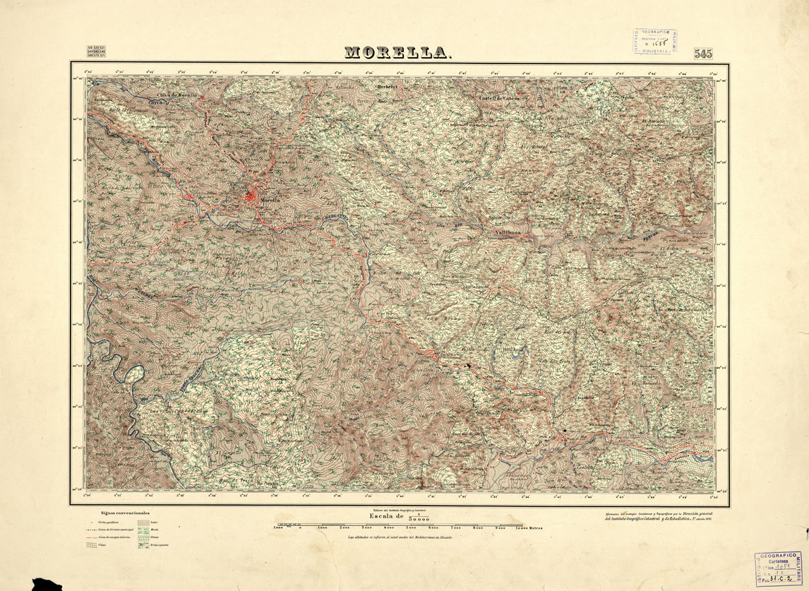 (N:18485) MAPA TOPOGRAFICO DE ESPANA - Morella - Foglio 545 (B0014933) Carte e stampe antiche: riproduzione a colori su carta (formato A1)