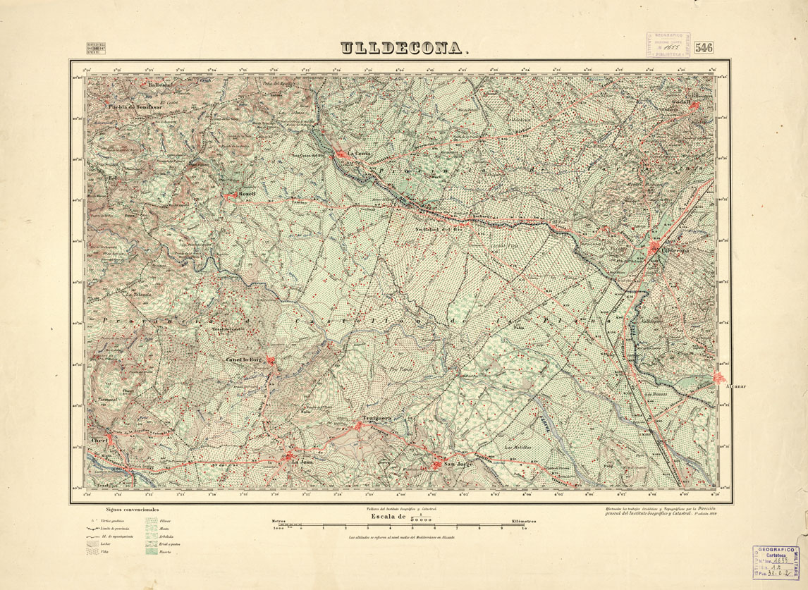(N:18486) MAPA TOPOGRAFICO DE ESPANA - Ulldecona - Foglio 546 (B0014934) Carte e stampe antiche: riproduzione a colori su carta (formato A1)