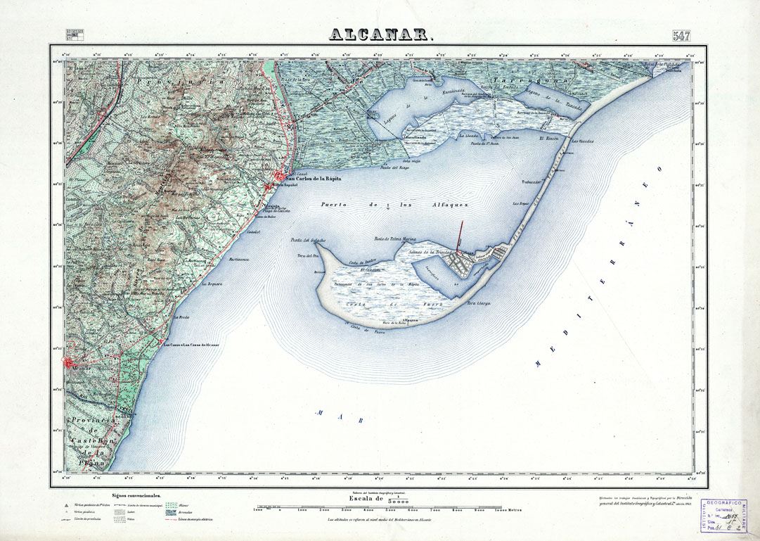 (N:18488) MAPA TOPOGRAFICO DE ESPANA - Alcanar - Foglio 547 (B0014936) Carte e stampe antiche: riproduzione a colori su carta (formato A1)