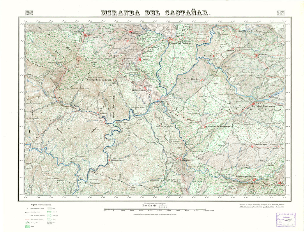 (N:18490) MAPA TOPOGRAFICO DE ESPANA - Miranda del Castanar - Foglio 552 (B0014938) Carte e stampe antiche: riproduzione a colori su carta (formato A1)