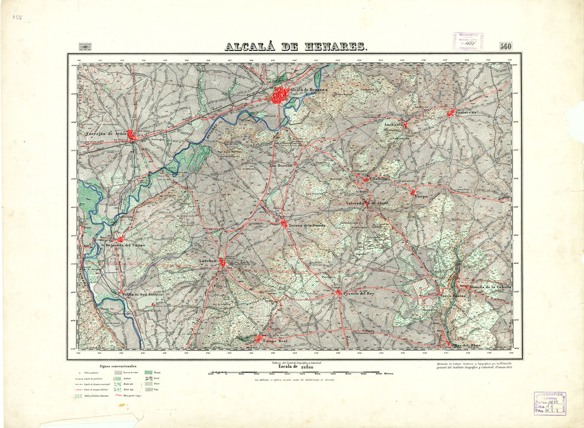 (N:18497) MAPA TOPOGRAFICO DE ESPANA - Alcala de Henares - Foglio 560 (B0014945) Carte e stampe antiche: riproduzione a colori su carta (formato A1)