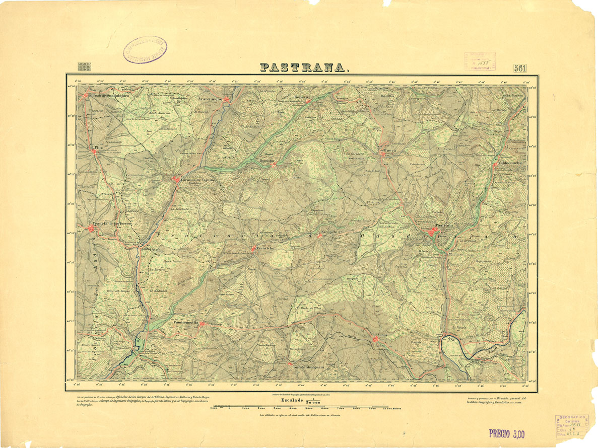 (N:18498) MAPA TOPOGRAFICO DE ESPANA - Pastrana - Foglio 561 (B0014946) Carte e stampe antiche: riproduzione a colori su carta (formato A1)