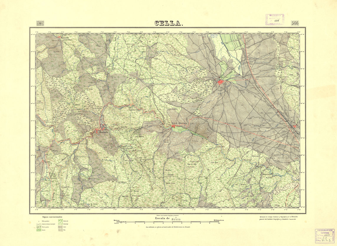 (N:18499) MAPA TOPOGRAFICO DE ESPANA - Cella - Foglio 566 (B0014947) Carte e stampe antiche: riproduzione a colori su carta (formato A1)
