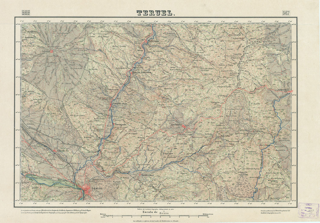 (N:18500) MAPA TOPOGRAFICO DE ESPANA - Teruel - Foglio 567 (B0014948) Carte e stampe antiche: riproduzione a colori su carta (formato A1)