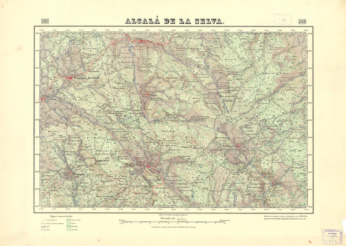 (N:18502) MAPA TOPOGRAFICO DE ESPANA - Alcala de la Selva - Foglio 568 (B0014950) Carte e stampe antiche: riproduzione a colori su carta (formato A1)