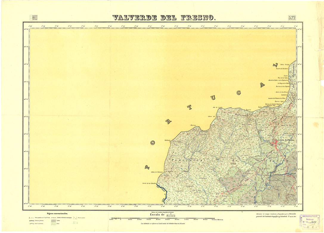 (N:18504) MAPA TOPOGRAFICO DE ESPANA - Valverde del Fresno - Foglio 572 (B0014952) Carte e stampe antiche: riproduzione a colori su carta (formato A1)