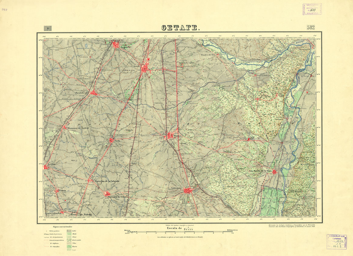 (N:18510) MAPA TOPOGRAFICO DE ESPANA - Getafe - Foglio 582 (B0014958) Carte e stampe antiche: riproduzione a colori su carta (formato A1)