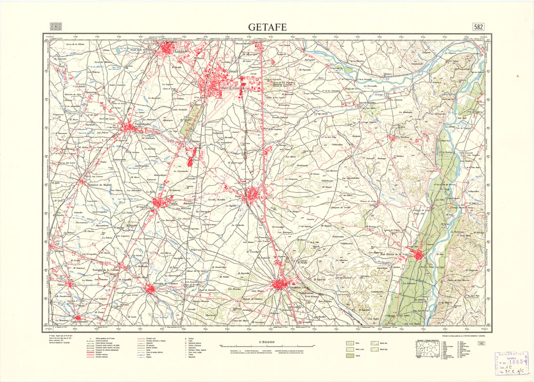 (N:18511) MAPA TOPOGRAFICO DE ESPANA - Getafe - Foglio 582 (B0014959) Carte e stampe antiche: riproduzione a colori su carta (formato A1)