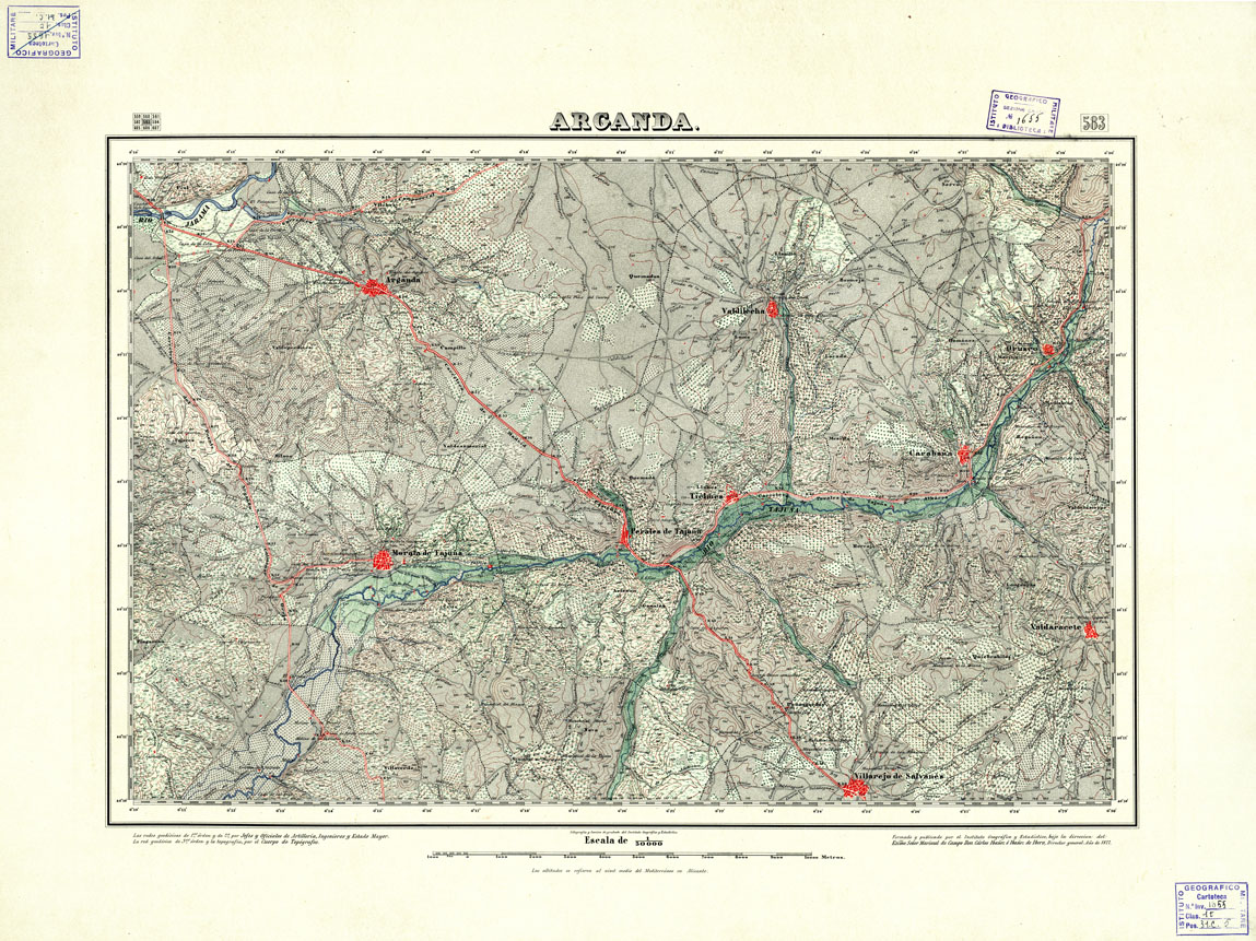 (N:18512) MAPA TOPOGRAFICO DE ESPANA - Arganda - Foglio 583 (B0014960) Carte e stampe antiche: riproduzione a colori su carta (formato A1)