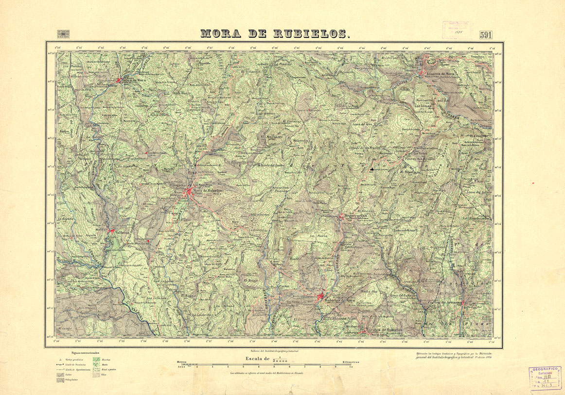 (N:18518) MAPA TOPOGRAFICO DE ESPANA - Mora de Rubielos - Foglio 591 (B0014966) Carte e stampe antiche: riproduzione a colori su carta (formato A1)