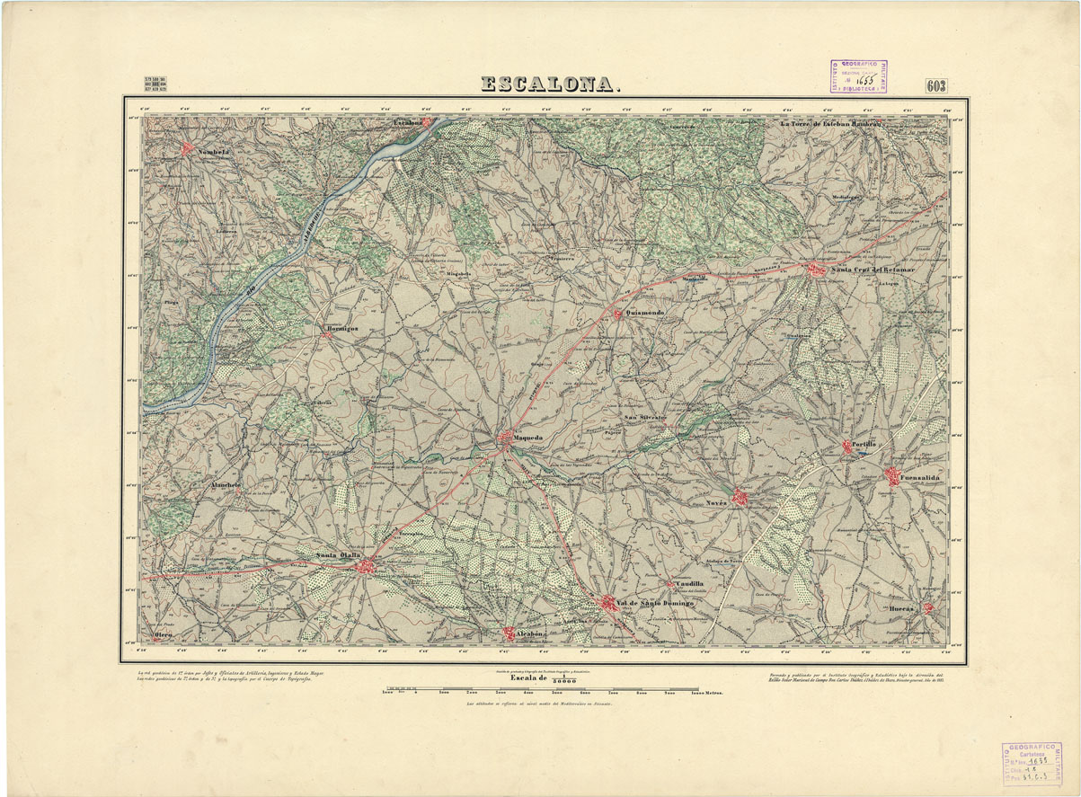 (N:18520) MAPA TOPOGRAFICO DE ESPANA - Escalona - Foglio 603 (B0014968) Carte e stampe antiche: riproduzione a colori su carta (formato A1)
