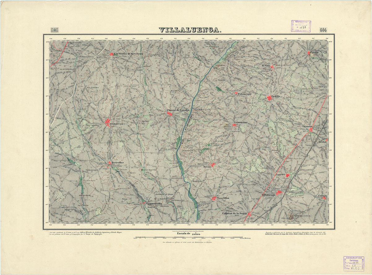 (N:18521) MAPA TOPOGRAFICO DE ESPANA - Villaluenga - Foglio 604 (B0014969) Carte e stampe antiche: riproduzione a colori su carta (formato A1)