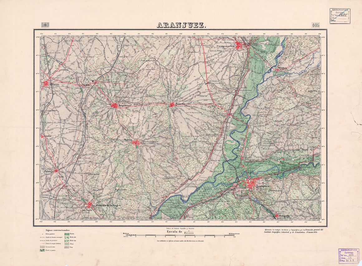 (N:18523) MAPA TOPOGRAFICO DE ESPANA - Aranjuez - Foglio 605 (B0014971) Carte e stampe antiche: riproduzione a colori su carta (formato A1)