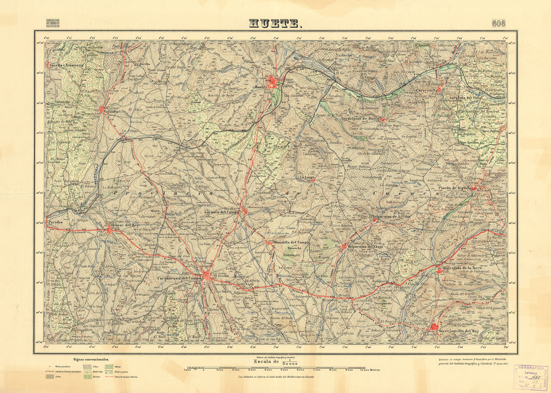 (N:18527) MAPA TOPOGRAFICO DE ESPANA - Huete - Foglio 608 (B0014975) Carte e stampe antiche: riproduzione a colori su carta (formato A1)