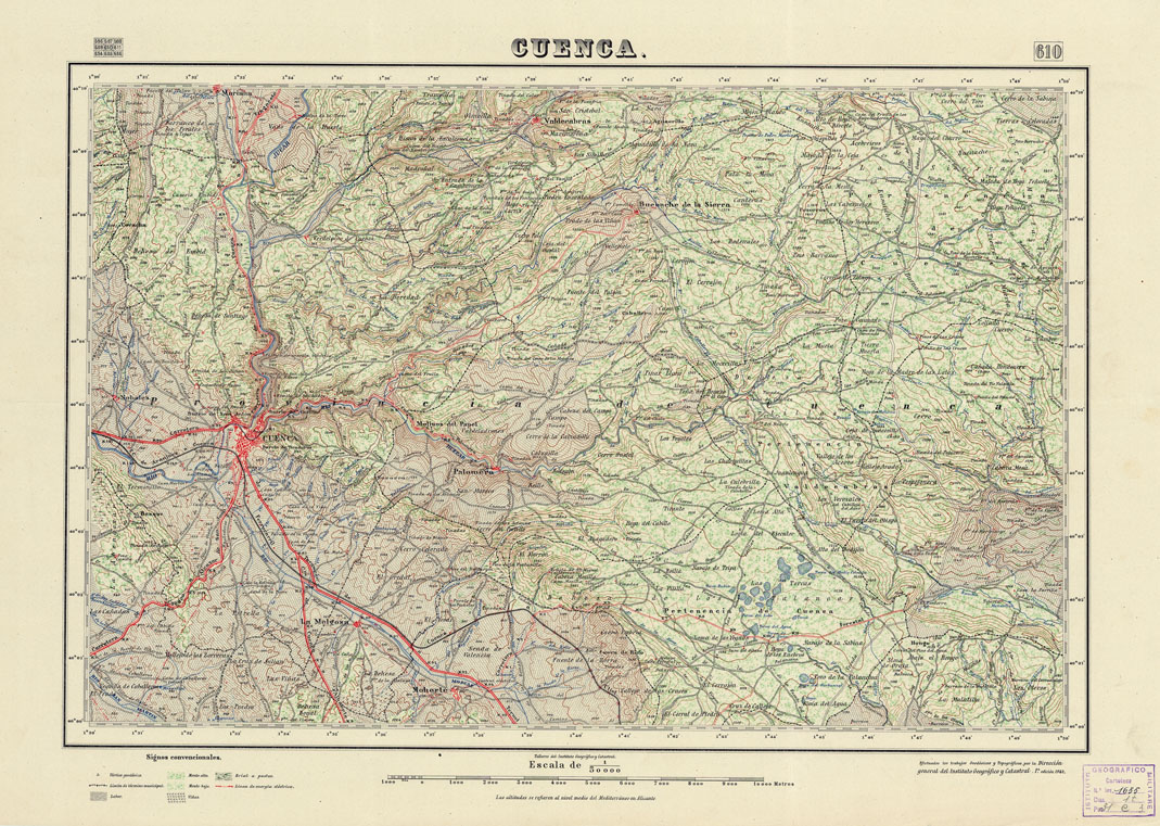 (N:18528) MAPA TOPOGRAFICO DE ESPANA - Cuenca - Foglio 610 (B0014976) Carte e stampe antiche: riproduzione a colori su carta (formato A1)