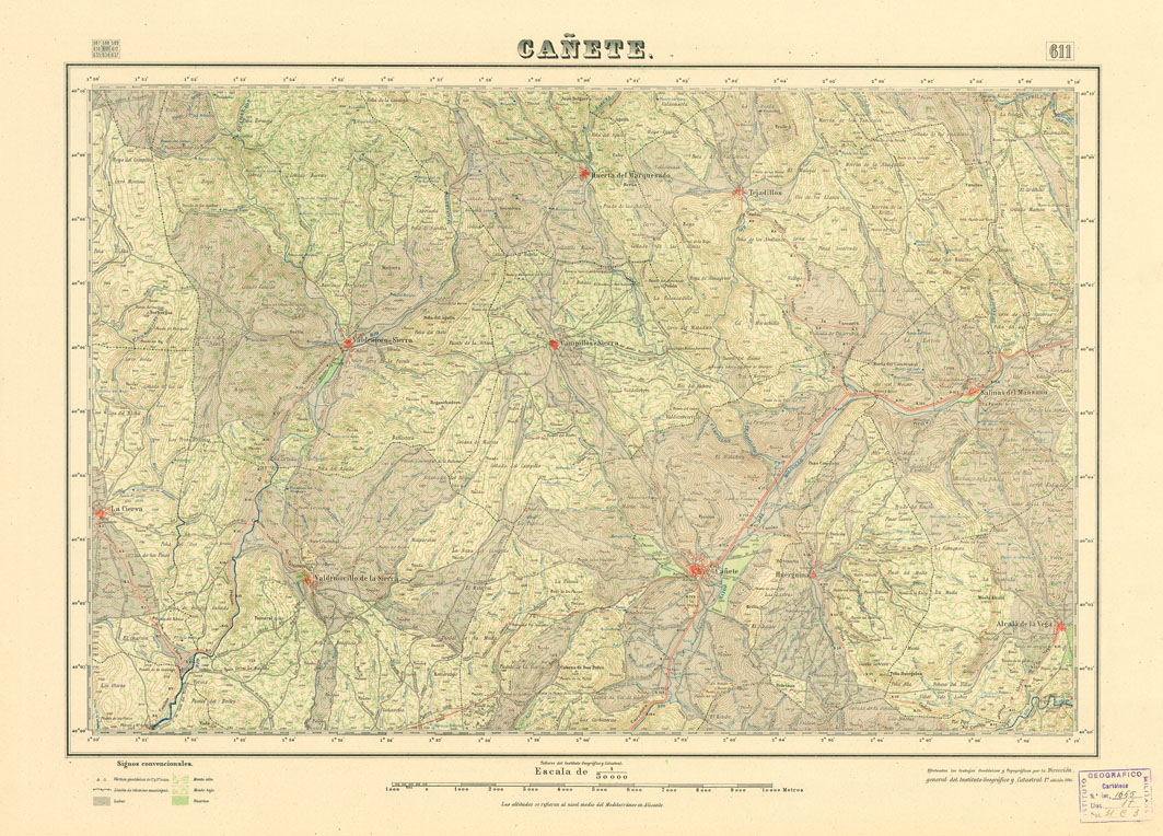 (N:18529) MAPA TOPOGRAFICO DE ESPANA - Canete - Foglio 611 (B0014977) Carte e stampe antiche: riproduzione a colori su carta (formato A1)