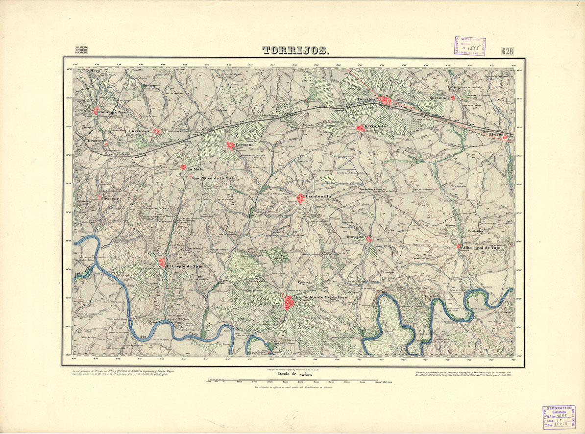 (N:18533) MAPA TOPOGRAFICO DE ESPANA - Torrijos - Foglio 628 (B0014981) Carte e stampe antiche: riproduzione a colori su carta (formato A1)