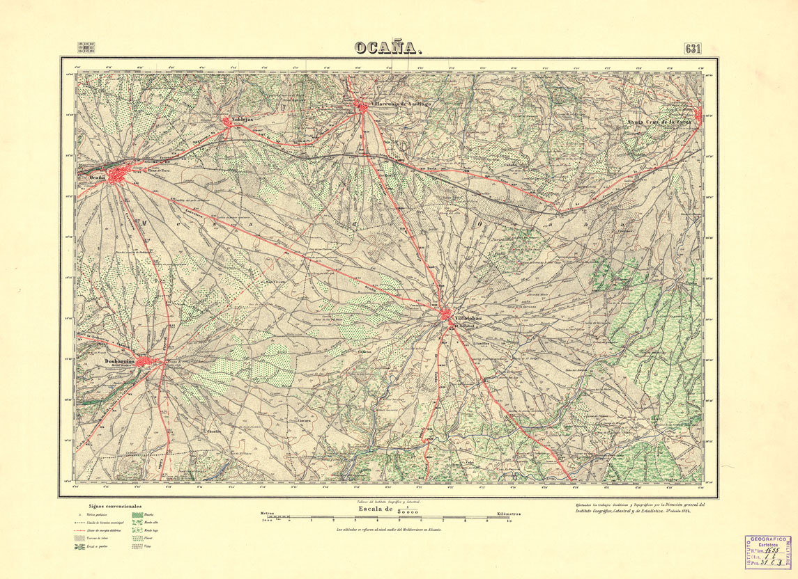 (N:18538) MAPA TOPOGRAFICO DE ESPANA - Ocana - Foglio 631 (B0014986) Carte e stampe antiche: riproduzione a colori su carta (formato A1)