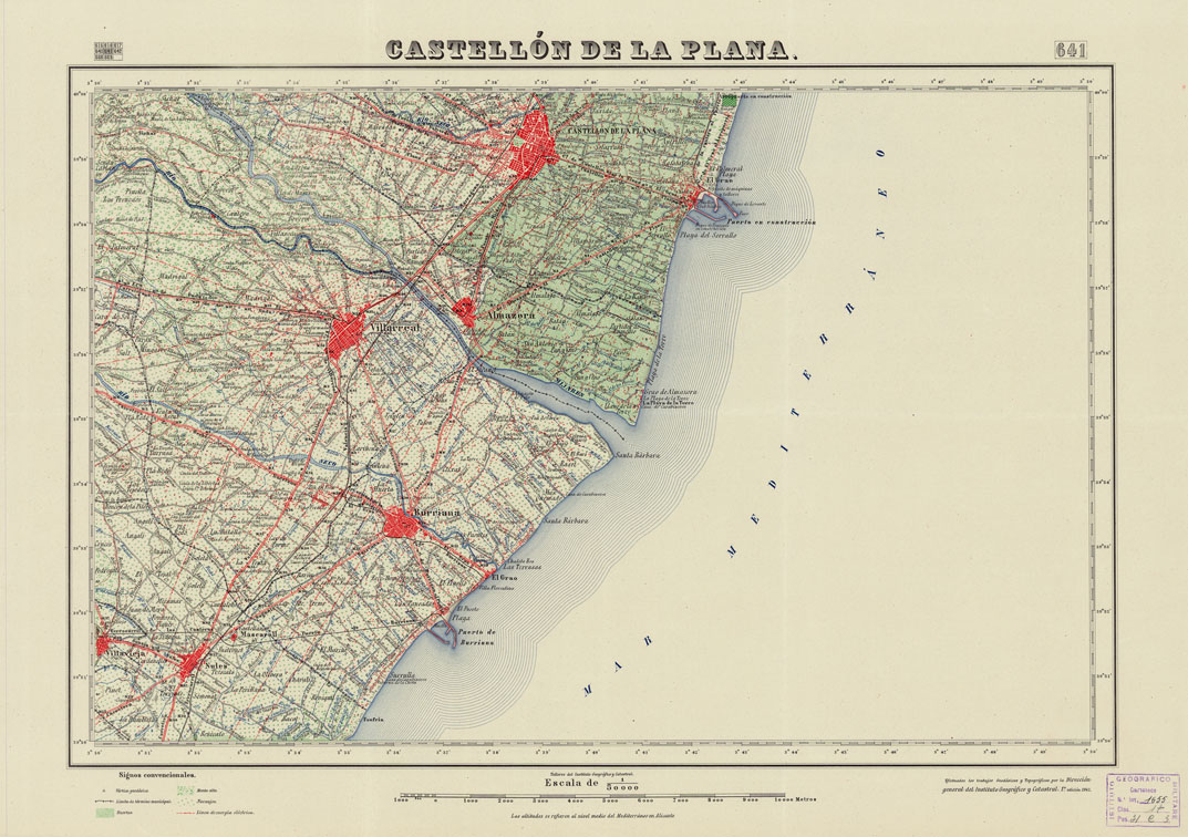 (N:18541) MAPA TOPOGRAFICO DE ESPANA - Castellon de la Plana - Foglio 641 (B0014989) Carte e stampe antiche: riproduzione a colori su carta (formato A1)