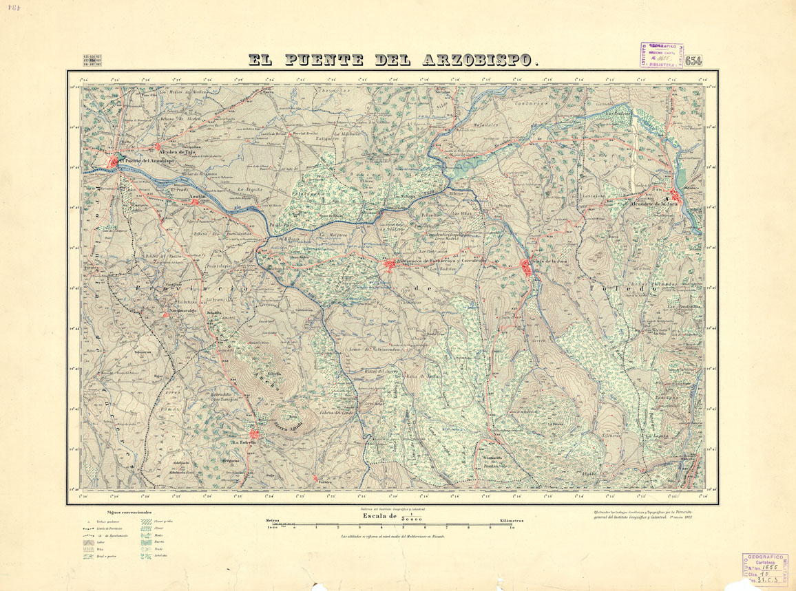 (N:18542) MAPA TOPOGRAFICO DE ESPANA - El Puente del Arzobispo - Foglio 654 (B0014990) Carte e stampe antiche: riproduzione a colori su carta (formato A1)