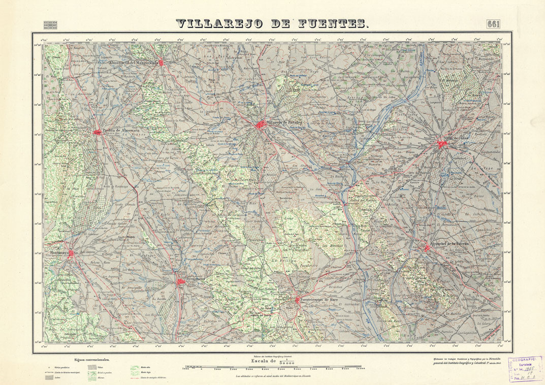 (N:18548) MAPA TOPOGRAFICO DE ESPANA - Villarejo de Fuentes - Foglio 661 (B0014996) Carte e stampe antiche: riproduzione a colori su carta (formato A1)