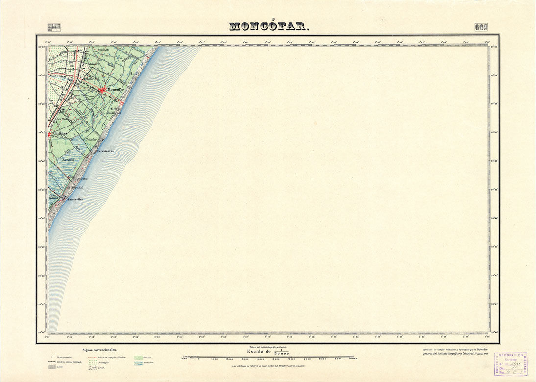 (N:18551) MAPA TOPOGRAFICO DE ESPANA - Moncofar - Foglio 669 (B0014999) Carte e stampe antiche: riproduzione a colori su carta (formato A1)