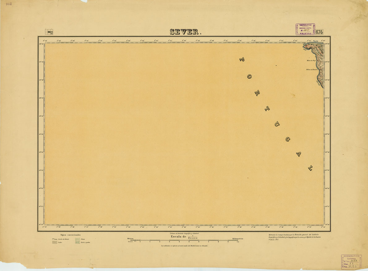 (N:18552) MAPA TOPOGRAFICO DE ESPANA - Sever - Foglio 674 (B0015000) Carte e stampe antiche: riproduzione a colori su carta (formato A1)
