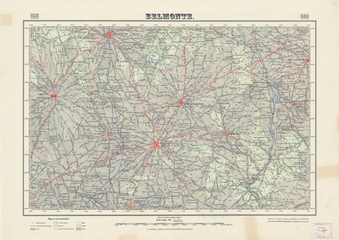 (N:18561) MAPA TOPOGRAFICO DE ESPANA - Belmonte - Foglio 689 (B0015009) Carte e stampe antiche: riproduzione a colori su carta (formato A1)