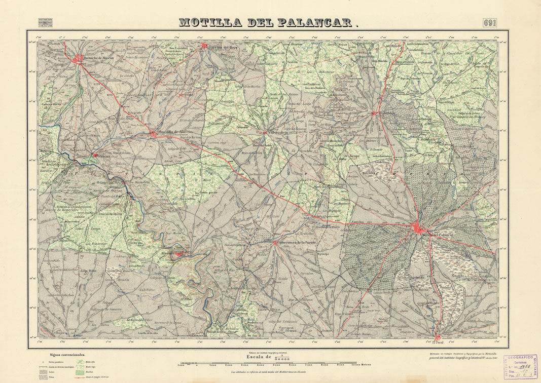(N:18562) MAPA TOPOGRAFICO DE ESPANA - Montilla del Palancar - Foglio 691 (B0015010) Carte e stampe antiche: riproduzione a colori su carta (formato A1)