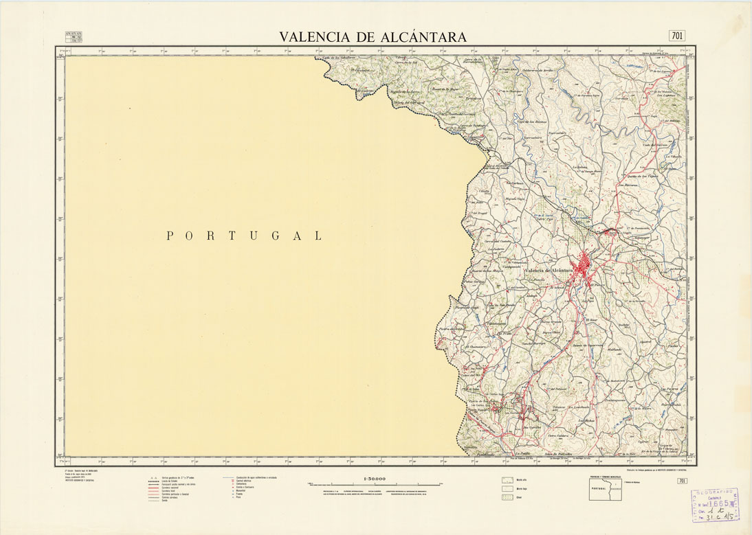 (N:18564) MAPA TOPOGRAFICO DE ESPANA - Valencia de Alcantara - Foglio 701 (B0015012) Carte e stampe antiche: riproduzione a colori su carta (formato A1)