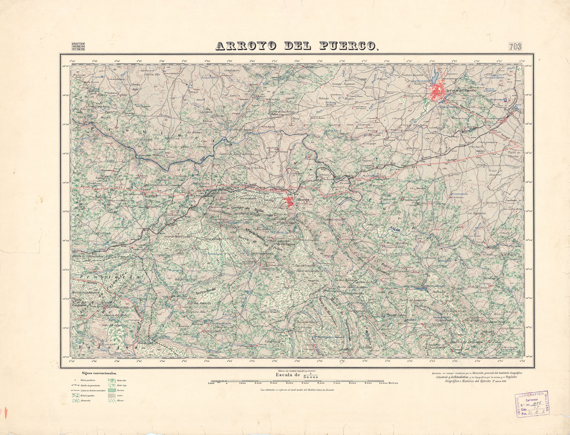 (N:18566) MAPA TOPOGRAFICO DE ESPANA - Arroyo del Puerco - Foglio 703 (B0015014) Carte e stampe antiche: riproduzione a colori su carta (formato A1)
