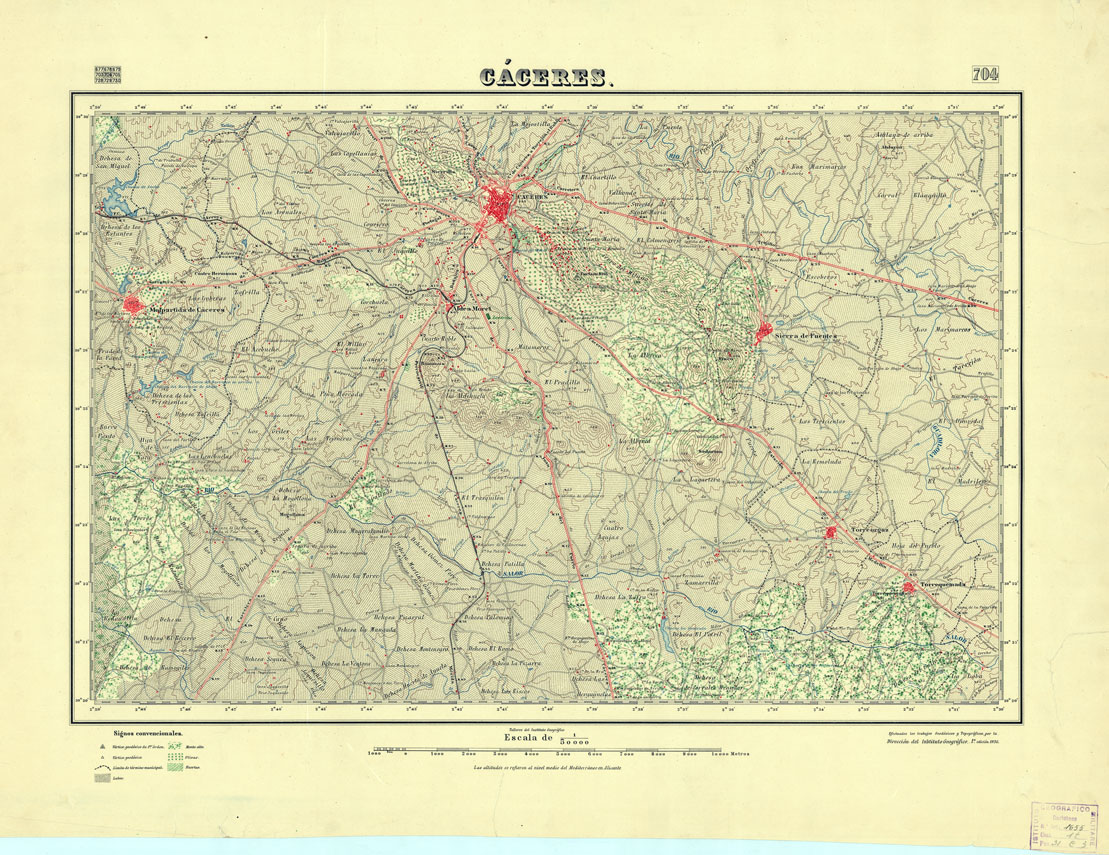 (N:18567) MAPA TOPOGRAFICO DE ESPANA - Caceres - Foglio 704 (B0015015) Carte e stampe antiche: riproduzione a colori su carta (formato A1)
